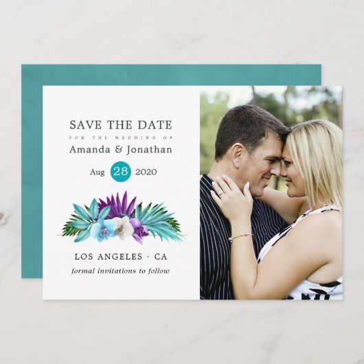 水の色トロピカルオーキズビーチ結婚式 セーブザデート (正面/裏面)