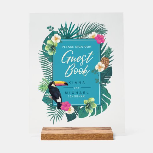 水の色トロピカルサインゲストブックティール(緑がかった色)ID577 アクリルサイン (正面)