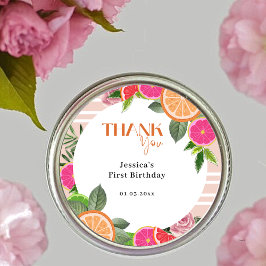 水の色トロピカルシトラスありがとう好意ステッカー ラウンドシール