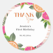 水の色トロピカルシトラスありがとう好意ステッカー ラウンドシール (正面)