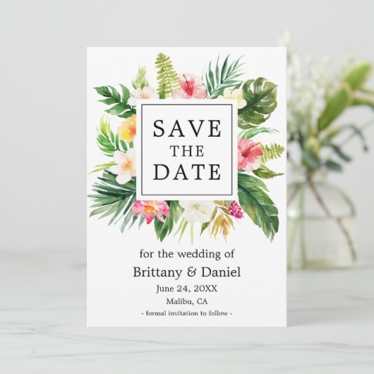 水の色トロピカルフローラ日付カードを保存 セーブザデート (スタンド正面)