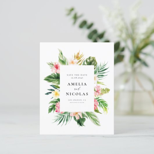 水の色トロピカルボタニカルフレーム日付を保存 (スタンド正面)