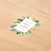 水の色トロピカルボタニカルフレーム日付を保存 アクリル招待状 (レイダウン)