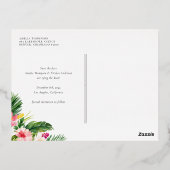 水の色トロピカルボタニカルフレーム日付を保存 箔招待状ポストカード (裏面)