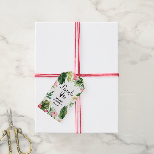 水の色トロピカル結婚の感謝のギフトラベル ギフトタグ (より糸付き)
