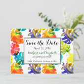 水の色トロピカル葉なの結婚式の日付を保存 招待状 (スタンド正面)