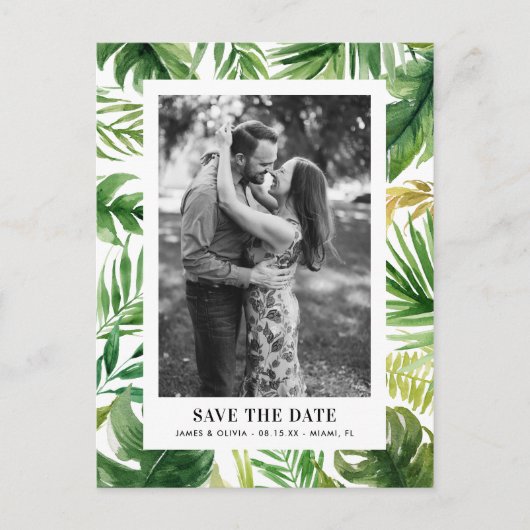 水の色トロピカル葉な写真の保存日付 案内ポストカード (正面)