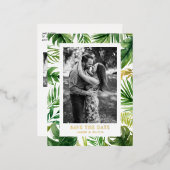 水の色トロピカル葉な写真の保存日付 箔招待状ポストカード (正面/裏面)