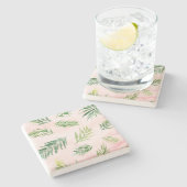 水の色トロピカル葉パステルストーンコースター ストーンコースター (横)