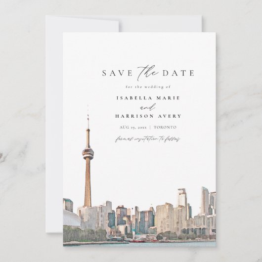 水の色トロントのスカイライン写真の日付を保存 招待状 (正面)