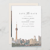 水の色トロントのスカイライン写真の日付を保存 招待状 (正面/裏面)