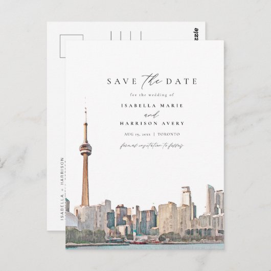 水の色トロントカナダのスカイライン日付を保存 ポストカード (正面/裏面)