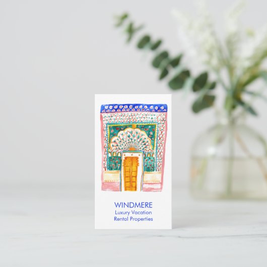 水の色ドア実在エステートエージェント不動産仲介業者QRコード 名刺 (スタンド正面)