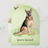 水の色ドイツの羊飼い犬の誕生日パーティー 招待状 (正面/裏面)