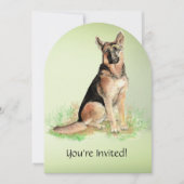水の色ドイツの羊飼い犬の誕生日パーティー 招待状 (正面)