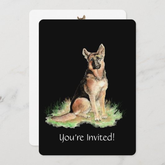 水の色ドイツの羊飼い犬の誕生日パーティー 招待状 (正面/裏面)