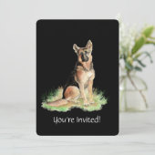 水の色ドイツの羊飼い犬の誕生日パーティー 招待状 (スタンド正面)