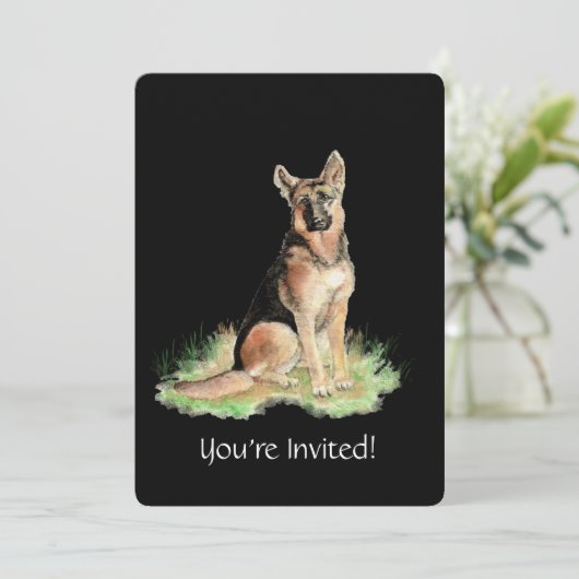 水の色ドイツの羊飼い犬の誕生日パーティー 招待状 (スタンド正面)