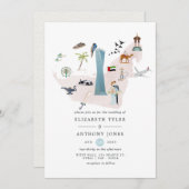 水の色ドバイUAE宛先ウェディング 招待状 (正面/裏面)