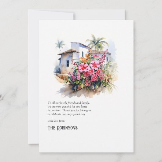 水の色ドミニカ共和国の目的地の結婚式 サンキューカード (裏面)