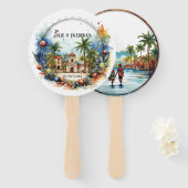 水の色ドミニカ共和国の目的地の結婚式 ハンドファン (正面&裏面)