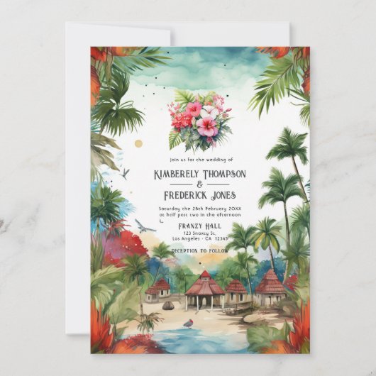 水の色ドミニカ共和国の目的地の結婚式 招待状 (正面)