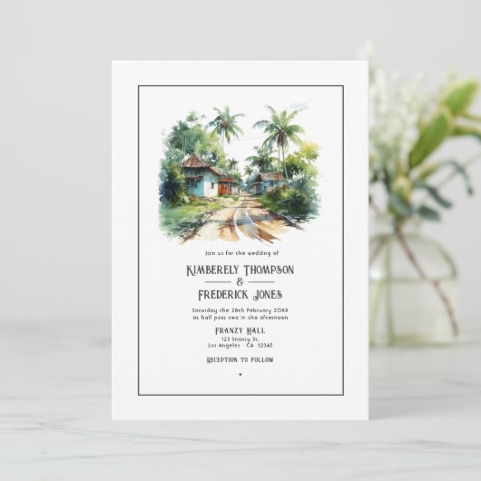 水の色ドミニカ共和国の目的地の結婚式 招待状 (スタンド正面)