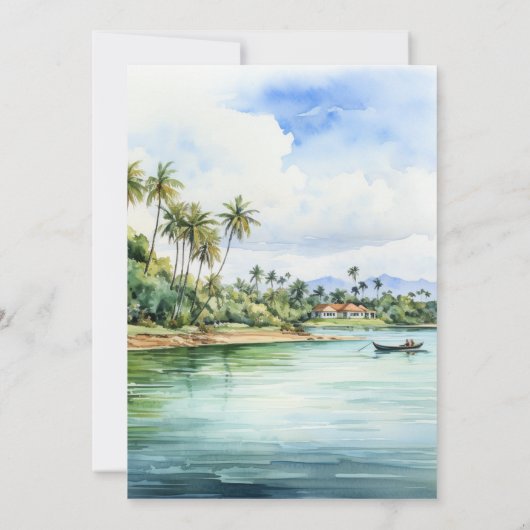 水の色ドミニカ共和国の目的地の結婚式 招待状 (裏面)