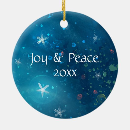 水の色ドルフィンピースと喜びクリスマス セラミックオーナメント (裏面)
