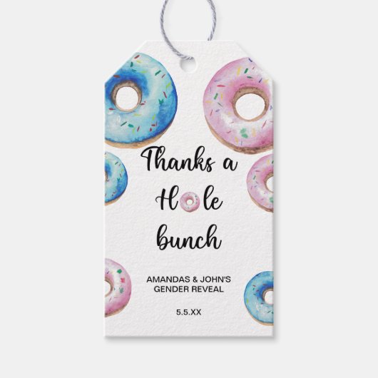 水の色ドーナッ感謝していトホールの束ジェンダー明らかにする ギフトタグ (正面)