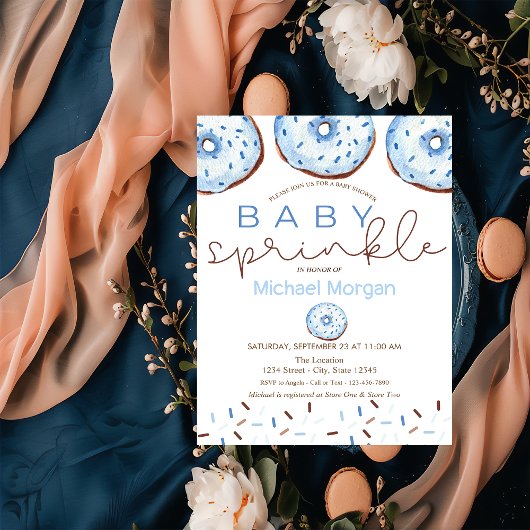 水の色ドーナツベビー散水ボーイベビーシャワー 招待状