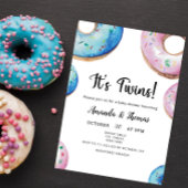 水の色ドーナツ双子の男の子の女の子の赤ちゃんシャワー 招待状