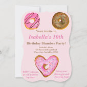 水の色ドーナツ女の子のスランバーバースデーパーティー 案内状 (正面)