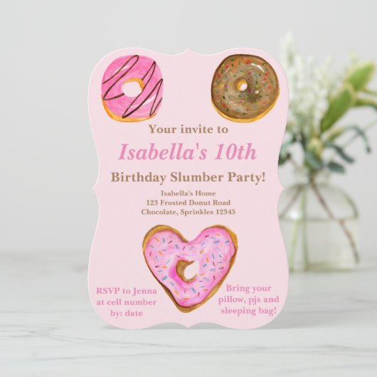 水の色ドーナツ女の子のスランバーバースデーパーティー 案内状 (スタンド正面)