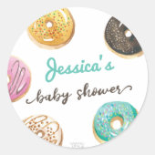 水の色ドーナツ甘い赤ちゃんシャワーパーソナライズされた ラウンドシール (正面)