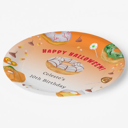 水の色ドーナツ – おいしいハロウィンキャンディありがとう ペーパープレート (アングル)