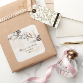 水の色ニュートラルカラークリスマスツリー スクエアシール