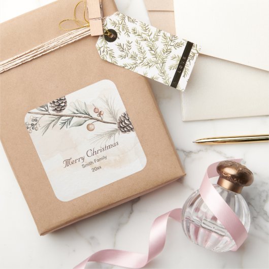 水の色ニュートラルカラークリスマスツリー スクエアシール (ギフト)