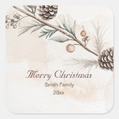 水の色ニュートラルカラークリスマスツリー スクエアシール (正面)