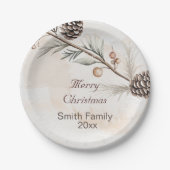 水の色ニュートラルカラークリスマスツリー ペーパープレート (正面)