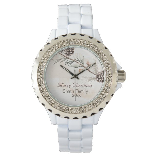 水の色ニュートラルカラークリスマスツリー 腕時計 (正面)