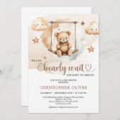 水の色ニュートラルブラウンハーズteddy bear on swing 招待状 (正面/裏面)