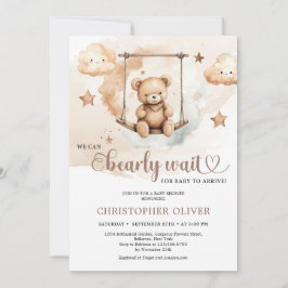 水の色ニュートラルブラウンハーズteddy bear on swing 招待状