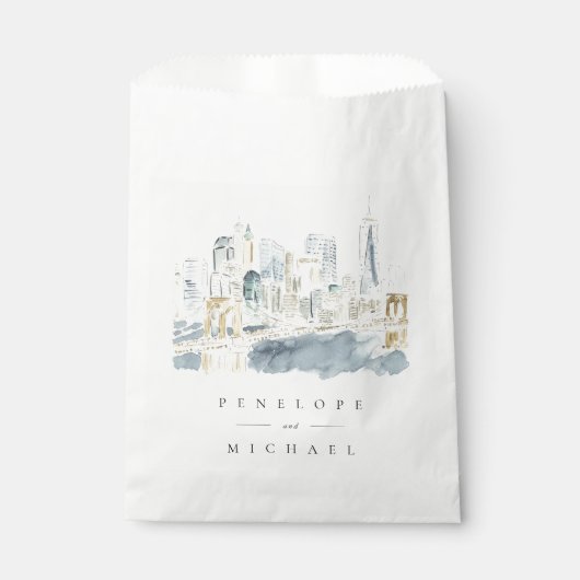 水の色ニューヨークシティスカイライン結婚の感謝 フェイバーバッグ (正面)