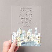 水の色ニューヨークシティUSA宛先ウェディング アクリル招待状 (インサイチュ (ポータブル))