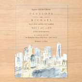水の色ニューヨークシティUSA宛先ウェディング アクリル招待状 (正面)