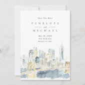 水の色ニューヨークシティUSA宛先ウェディング セーブザデート (正面)