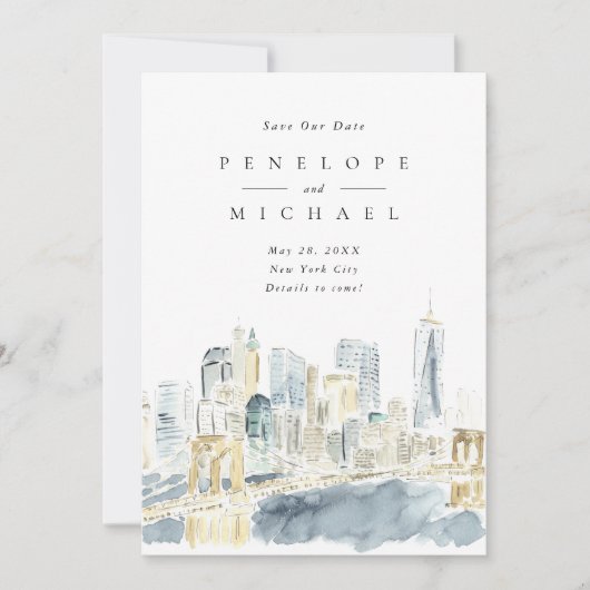 水の色ニューヨークシティUSA宛先ウェディング セーブザデート (正面)