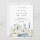 水の色ニューヨークシティUSA宛先ウェディング 招待状 (正面)