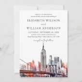 水の色ニューヨーク市スカイライン結婚の写真 招待状 (正面)